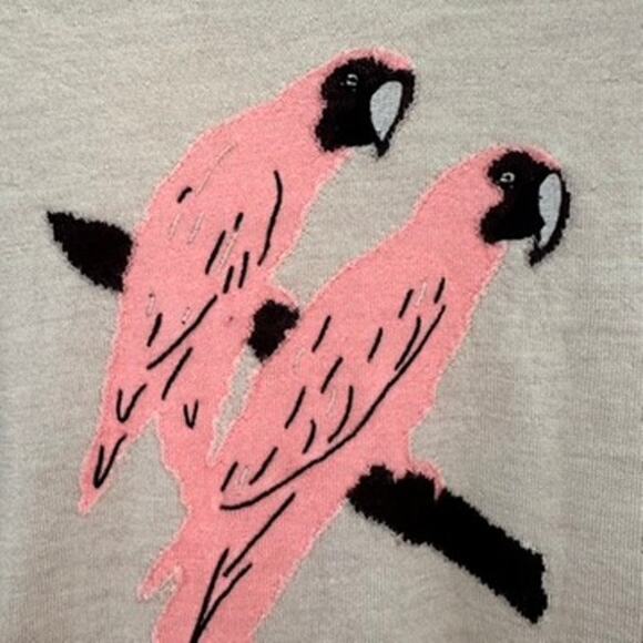 J.Crew Women's Knit Sweater 100% Merino Wool Pink Parrots Crew Neck Lightweight - Picture 5 of 10